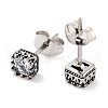 Square 316 Surgical Stainless Steel Pave Cubic Zirconia Stud Earrings for Women Men EJEW-Z050-05A-AS-2