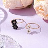 Flower Natural Rainbow Moonstone & Black Spinel Finger Rings RJEW-JR00777-2