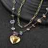 304 Stainless Steel & Natural Mixed Stone Colorful Chip Double Layer Heart Pendant Necklaces for Women NJEW-Z061-06G-02-2