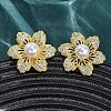 Flower Brass Micro Pave Clear Cubic Zirconia Stud Earrings EJEW-H158-04G-2