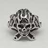 304 Stainless Steel Pirate Style Skull Wide Rings RJEW-F006-279-1