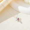 925 Sterling Silver Deep Pink Cubic Zirconia Cross Pendant Necklaces for Women FS-WGC3BD8-01-2