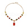 Rectangle Horse Eye Alloy & Resin Pendant Necklaces & Dangle Earrings Sets FS-WGE4E7B-01-5