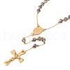 Ion Plating(IP) Crucifix Cross 304 Stainless Steel Rosary Bead Necklaces NJEW-M075-03G-03-2
