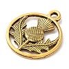 Tibetan Style Alloy Flat Round with Flower Scotland Thistle Pendants TIBEP-24054-AG-FF-2