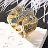 Brass Micro Pave Clear Cubic Zirconia Cuff Rings for Women RJEW-B114-03G-1