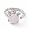 Natural Rose Quartz Turtle Open Cuff Ring RJEW-P082-01P-24-3