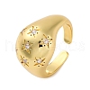Rack Plating Brass Micro Pave Clear Cubic Zirconia Cuff Finger Rings for Women RJEW-M028-22G-02-2