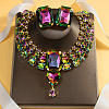 Rectangle Brass with Rhinestone Pendant Necklace & Stud Earring FS-WG11BAE-01-1