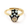 Enamel Hamsa Hand with Evil Eye Adjustable Ring with Clear Cubic Zirconia RJEW-I087-15G-3