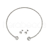 Round Plastic Imitation Pearl Stud Earrings & Cubic Zirconia Rhinestone Cuff Choker Necklaces Sets SJEW-U003-09P-1
