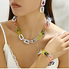 Alloy & Acrylic Rectangle Link Chain Necklace & Bracelet & Stud Dangle Earring Sets FS-WG12B03-02-2