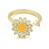 Sunflower with Smiling Face Enamel Rotatable Cuff Rings for Women RJEW-M016-07G-3