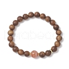 Natural Sandalwood & Agate Round Beaded Stretch Bracelets for Women BJEW-JB11929-03-1