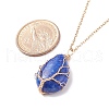 Natural Gemstone Teardrop with Tree Pendant Necklaces NJEW-JN03869-7