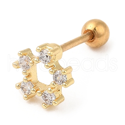 Brass Micro Pave Clear Cubic Zirconia Stud Earrings EJEW-L265-05G-1