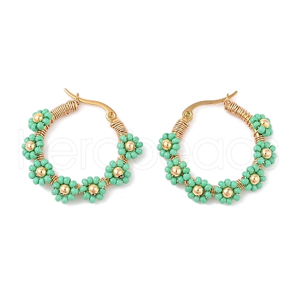 PVD Vacuum Plating 304 Stainless Steel Flower Hoop Earrings EJEW-U017-01G-02-1