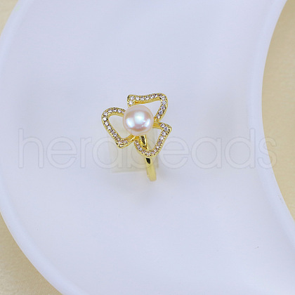 Mother's Day Jewellery Natural Freshwater Pearl with Clear Cubic Zirconia Cuff Rings WGACE42-23-1