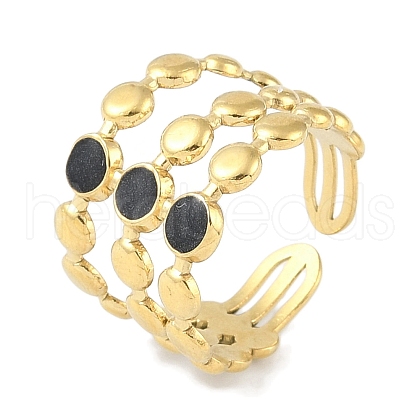 Ion Plating(IP) 304 Stainless Steel Enamel Flat Round Cuff Finger Rings RJEW-L107-080G-02-1