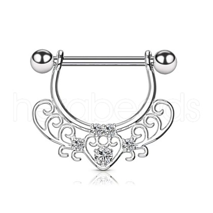 Brass Clear Cubic Zirconia Flower Nipple Rings WG1033C-01-1