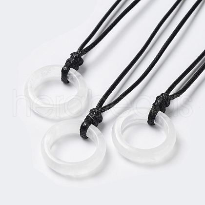 Natural Quartz Crystal Ring Pendant Necklace with Waxed Cords NJEW-R262-01B-05-1