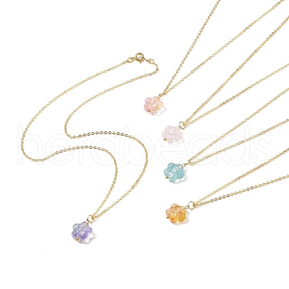 5Pcs 5 Color Glass Plum Blossom Pendant Necklaces Set with Brass Cable Chains for Women NJEW-JN04110-1