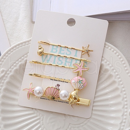 Conch/Starfish/Shell Shape Alloy Hair Bobby Pin Sets AJEW-A056-02A-1