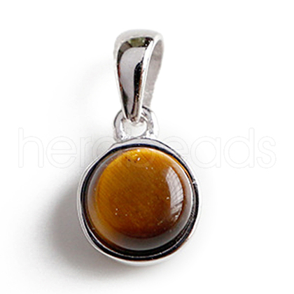 Rhodium Plated 925 Sterling Silver Pave Natural Tiger Eye Half Round Charms G-NH0001-12G-1
