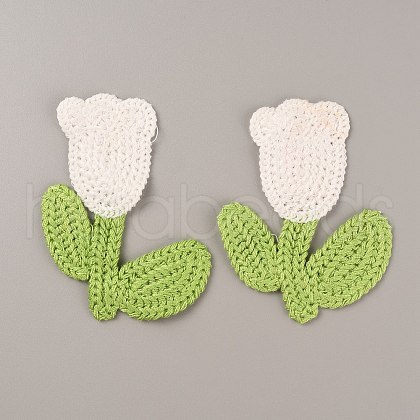 Tulip Flower Shape Polyester Knitted Appliques PATC-WH0005-12B-1