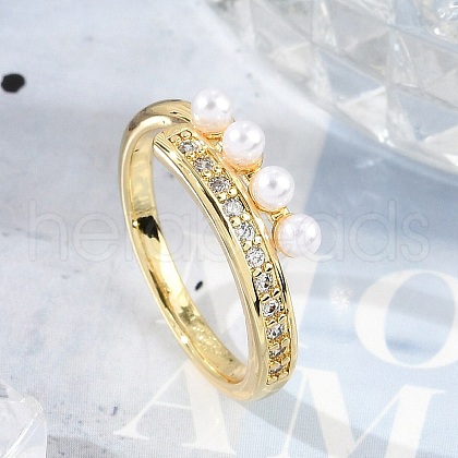 Brass Micro Pave Clear Cubic Zirconia Finger Rings for Women RJEW-R011-08G-02-1