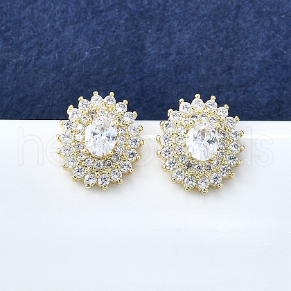 Brass Micro Pave Clear Cubic Zirconia Stud Earrings for Women EJEW-F363-03G-1
