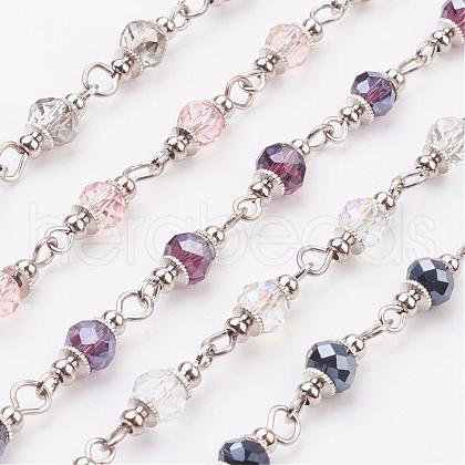 Faceted Glass Handmade Beaded Chains AJEW-JB00298-1