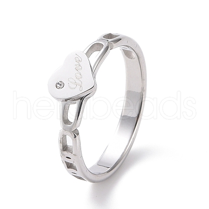 Crystal Rhinestone Heart with Word Love Finger Ring RJEW-D120-06B-P-1
