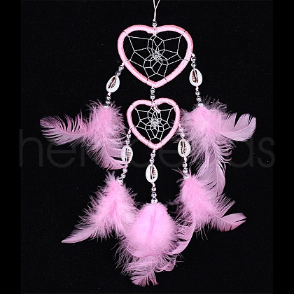 Heart Woven Web/Net with Feather Wall Hanging Decorations PW-WG99519-04-1
