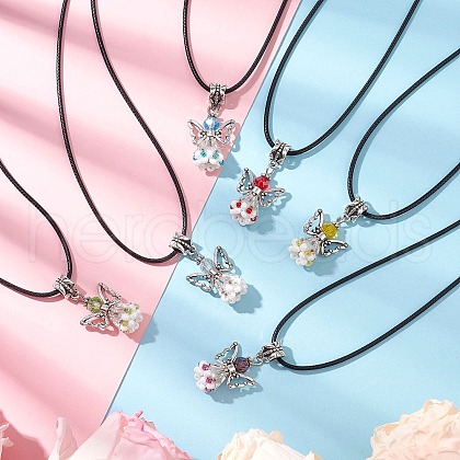 Angel Glass Sead Beaded Pendant Necklaces NJEW-MZ00094-1