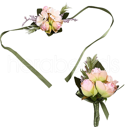 CRASPIRE 2Pcs 2 Style Silk Imitation Rose Corsage Boutonniere AJEW-CP0001-60-1