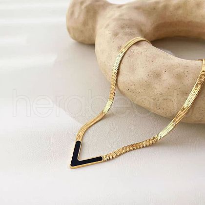 Letter V 304 Stainless Steel with Natural Shell Pendant Necklaces FS-WGFDEEC-01-1