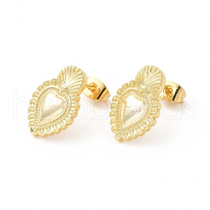 Brass Heart Stud Earrings for Women EJEW-I283-02G-1