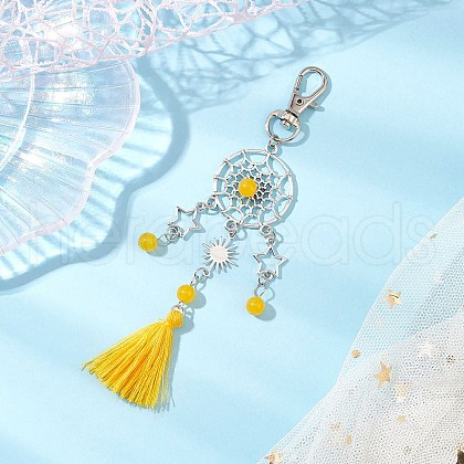 Natural & Dyed Malaysia Jade Bead & Alloy Pendant Decoration HJEW-JM02937-03-1