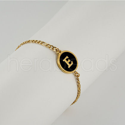 Flat Round with Letter Pattern 304 Stainless Steel Link Bracelets FS-WG4692B-03-1
