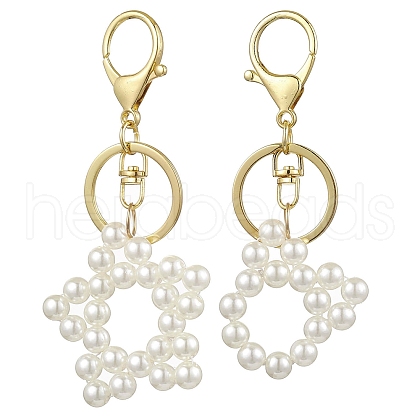 2Pcs Acrylic Imitation Pearl Star & Cat Head Pendant Keychain KEYC-JKC00993-1