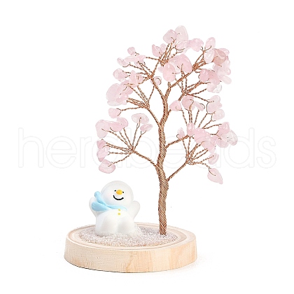 Natural Rose Quartz Chips Tree of Life Decorations DJEW-B013-03G-1