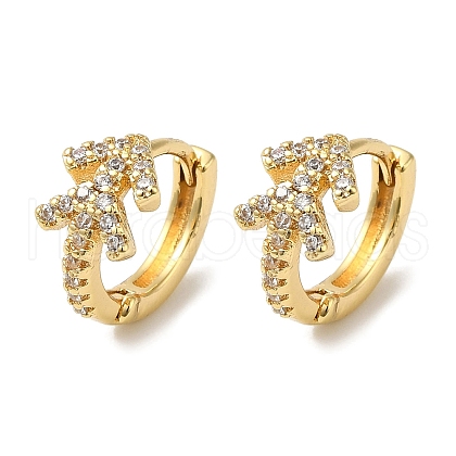 Brass Pave Clear Cubic Zirconia Huggie Hoop Earrings for Women EJEW-C097-12G-04-1