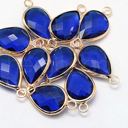 Golden Tone Brass Glass Teardrop Links connectors GLAA-J010A-HF08-G-1