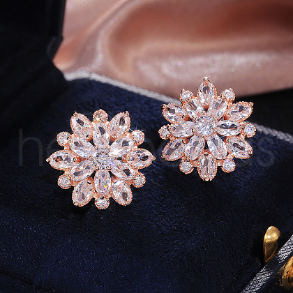 Brass Cubic Zirconia Stud Earrings WG5F7F0-03-1