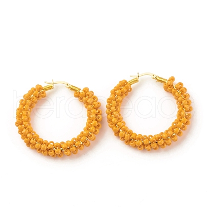 Glass Seed Beaded Hoop Earrings for Women EJEW-C003-02G-RS-1