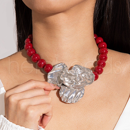 Acrylic Round Beaded Flower Pendant Necklaces with Alloy End Chains FS-WGEE4D6-01-1