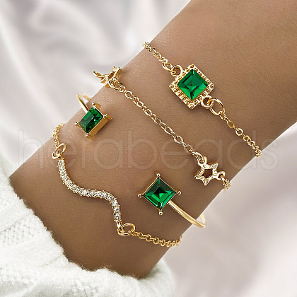 4Pcs 4 Styles Alloy Chain Bracelet & Bangle Set for Women WG6073F-05-1