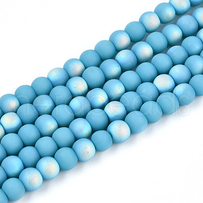 Frosted Opaque Glass Beads Strands GLAA-T032-P4mm-MBB13-1