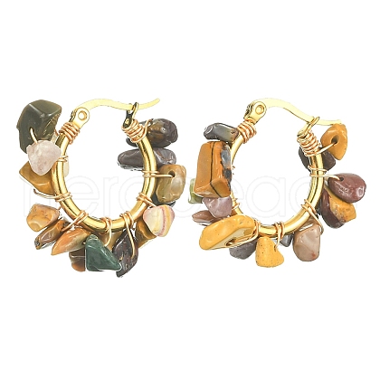 Natural Mookaite Chips Braided Hoop Earrings EJEW-JE04940-17-1